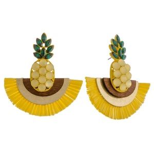 Yellow drop stud earrings pineapple